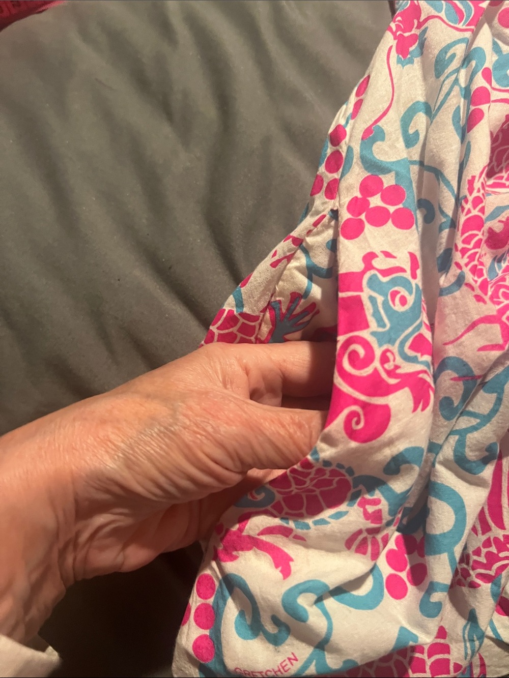 Gretchen Scott Designs Pink & Turquoise Dragon Print Mini Dress - Picture 15 of 16